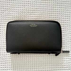 SMYTHSON Large Travel Wallet and Phone and Passport Case - Black Leather
